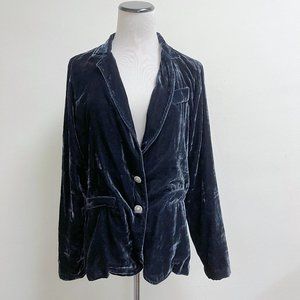 Anthropologie blue silk velvet classic blazer dress jacket 8 10
